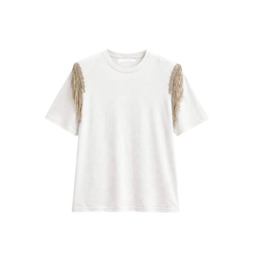 T-Shirt Λευκό με Κρόσσια & Παγιέτες