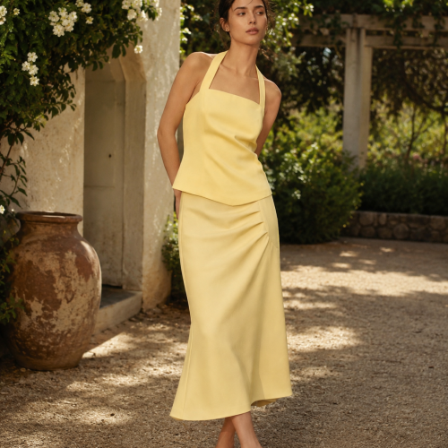 Κίτρινο Σετ Lumina – Halter Top & Midi Φούστα