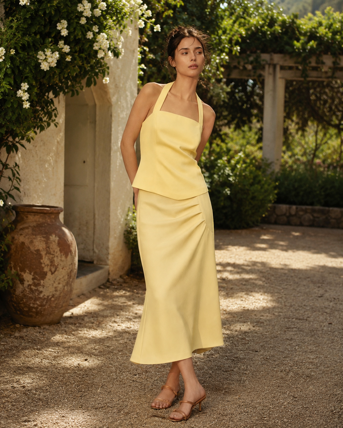 Κίτρινο Σετ Lumina – Halter Top & Midi Φούστα