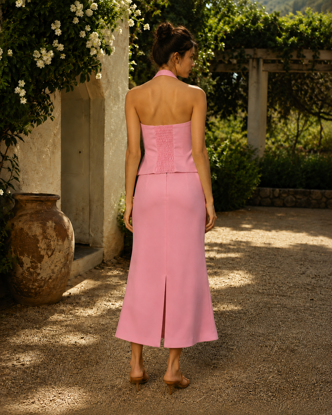 Ροζ Σετ Lumina – Halter Top & Midi Φούστα - Image 2