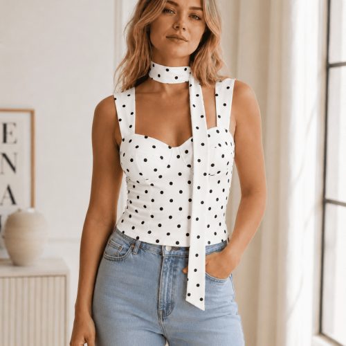 Πουά Corset Top με Φουλάρι