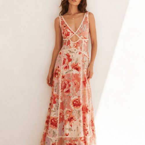 Μaxi Floral Φόρεμα με Ανοιχτή Πλάτη Nerina