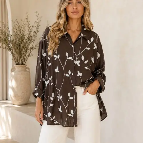 Πουκάμισο με Floral Σχέδιο & Στρας